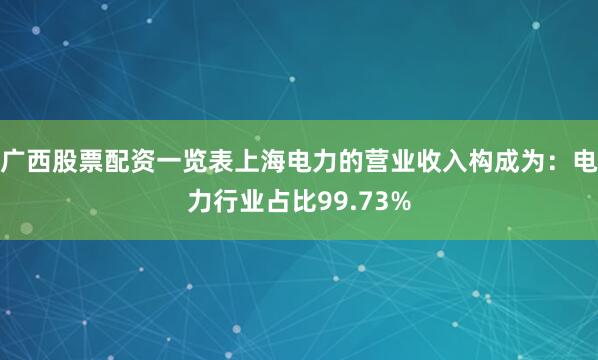 广西股票配资一览表上海电力的营业收入构成为：电力行业占比99.73%