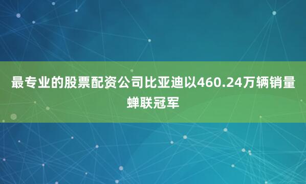 最专业的股票配资公司比亚迪以460.24万辆销量蝉联冠军