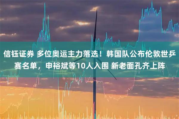 信钰证券 多位奥运主力落选！韩国队公布伦敦世乒赛名单，申裕斌等10人入围 新老面孔齐上阵